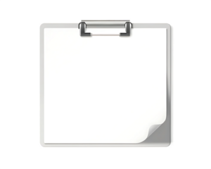 Clipboard with blank paper isolated on a transparent background