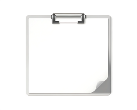 Clipboard with blank paper isolated on a transparent background