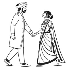 Traditional Indian Wedding Couple in Elegant Attire A Heartwarming Depiction of Love and Cultural Heritage Black and White Art