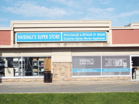 Ottawa, ON, Canada, June 09, 2025: The exterior of a supermarket named "VAISHALI'S SUPER STORE" at 62 Wylie Ave.

