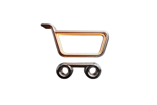 3D shopping cart icon on black background