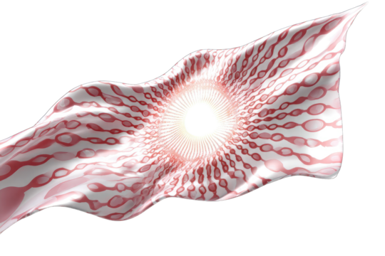 Abstract red fabric with repeating patterns and a light center