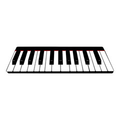 Fototapeta premium Close up of realistic piano keyboard keys with black and white musical notes transparent background