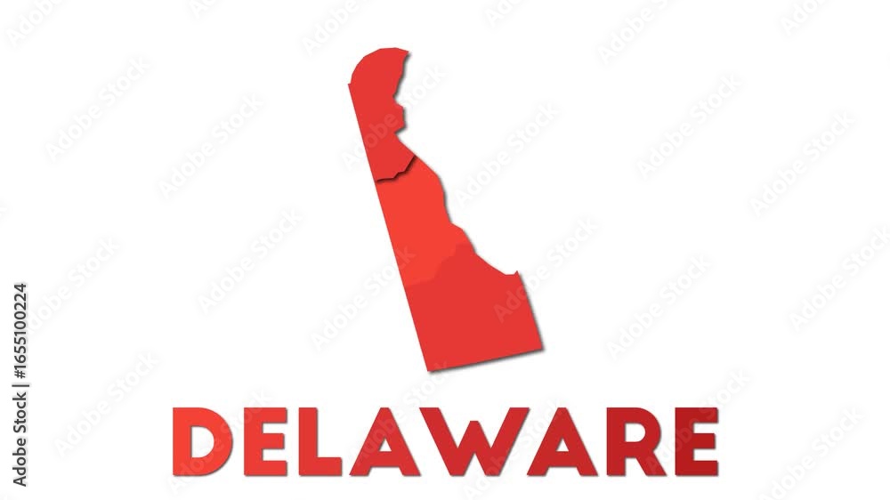 Poster delaware map showing regions. animated us state map with title. 4k resolution animation.