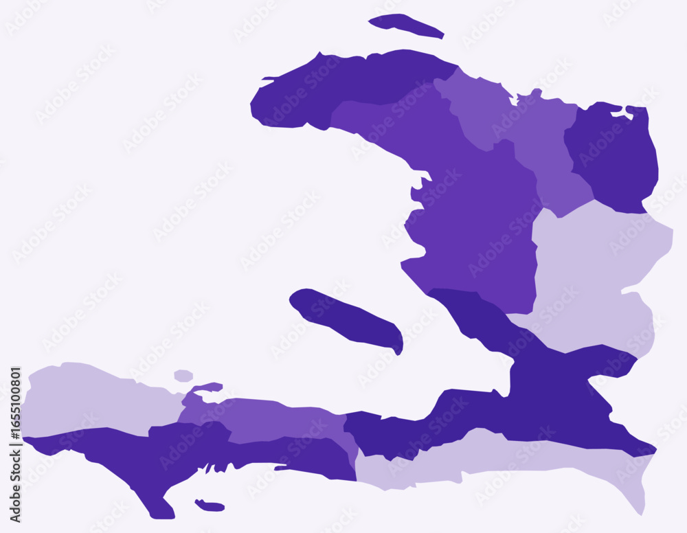 Poster map of haiti with regions. just a simple country border map with region division. deep purple color 