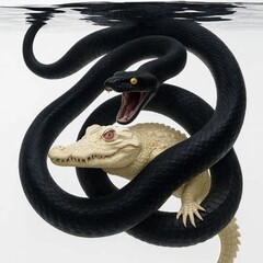 Fototapeta premium Snake and crocodile in the water