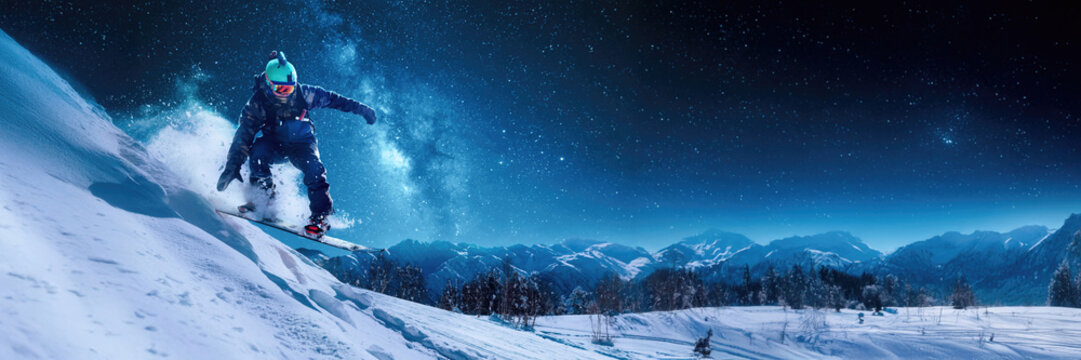 Night Snowboarding Adventure Wide Banner
