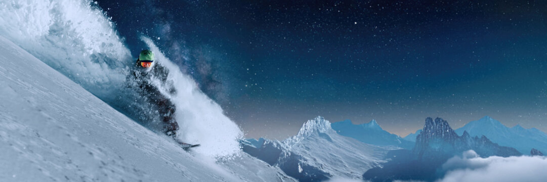 Extreme Night Skiing Wide Banner