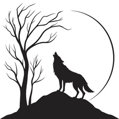Wolf standing on hill silhouette