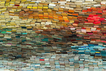 an art instalation of colorful books