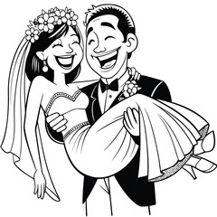 Joyful Newlyweds A Groom Carries His Bride in Celebration of Their Wedding Day Full of Love and Happiness