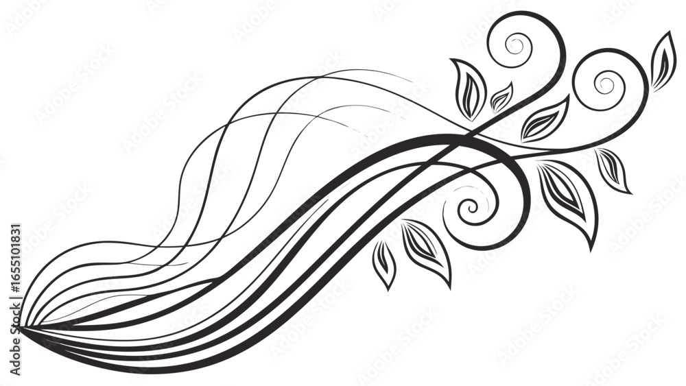 Poster elegant floral design with swirling lines and leaves in a flowing pattern on a white background crea