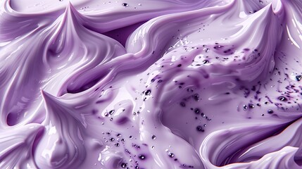 Photorealistic full screen texture of creamy milk ice cream with embedded glossy blackcurrant pieces