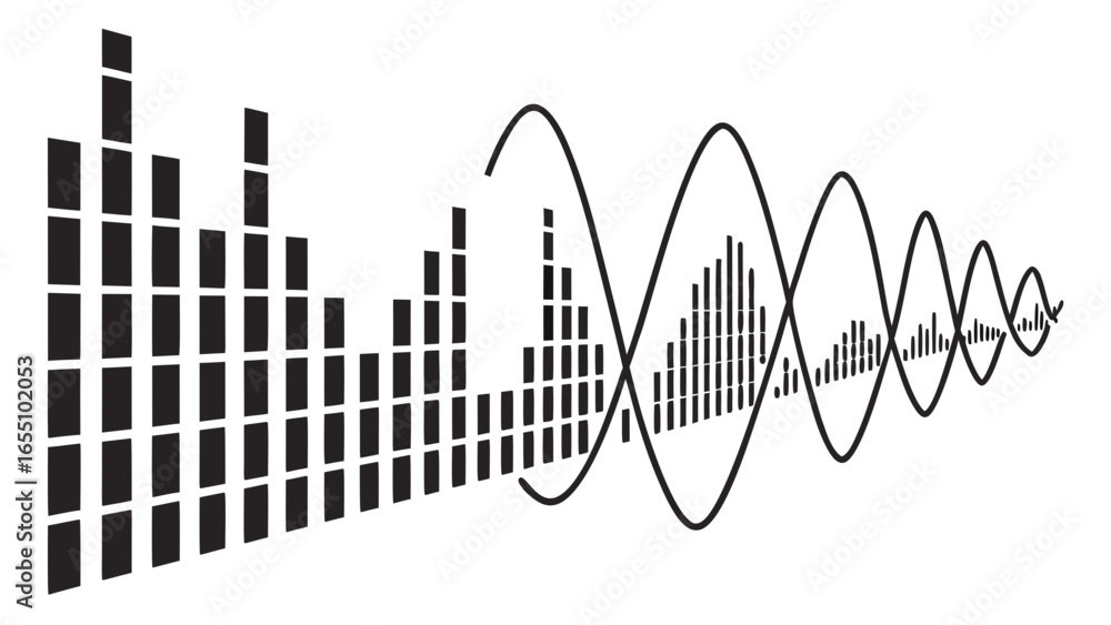 Poster Black audio equalizer bars with sine waves showing sound frequency and amplitude representation created with generated ai