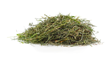 Pile of dried grass on white background.