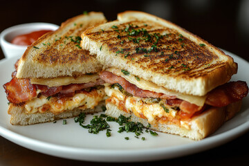 Meat and cheese sandwich on a plate.