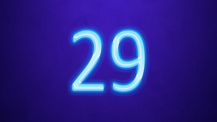 Glowing blue number design of 29 on blue background.