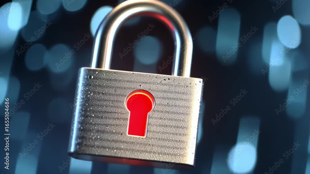 Poster digital security: a close-up shot of a shiny padlock signifies digital security and protection of da