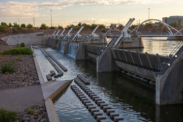 Tempe Town Lake Dam at Sunrise, Tempe, Arizona