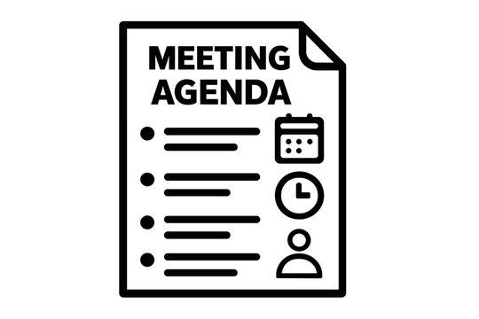 Meeting agenda document with checklist, calendar, and clock icons meeting agenda template