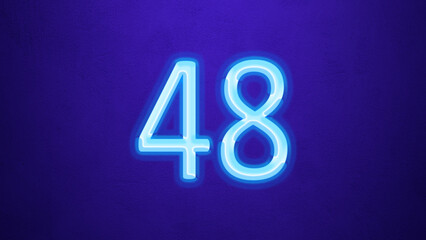 Glowing blue number design of 48 on blue background.