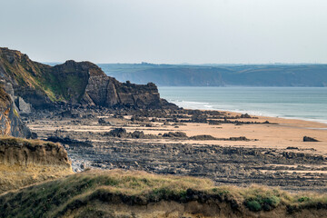 Cliff view of Westpark beach and Menachurch point Cornwall