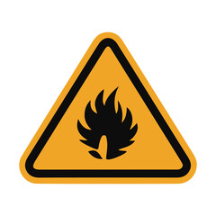 Yellow triangle warning sign with black flame symbol danger hazard
