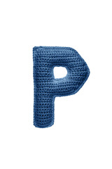 Crocheted letter P on white background