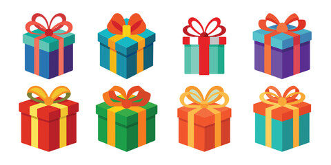 Collection of Colorful Gift Boxes with Ribbons and Bows for Celebrations