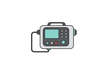 Medical Infusion Pump with Display Buttons and Handle in Gray and Teal.