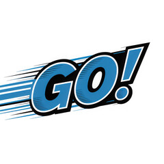 Comic style go text with speed motion lines isolated on transparent background, vector graphic illustration design element for retro pop culture