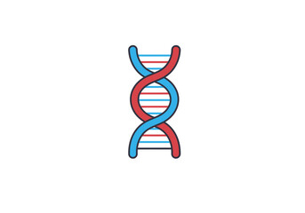 Stylized DNA Double Helix with Red and Blue Strands Illustration.