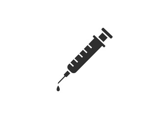 Dark Syringe with Needle and Droplet Medical Injection Icon.