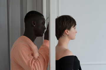 Couple, african american man and caucasian woman in quarell