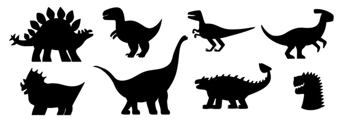 Vector illustration of Dinosaur black silhouettes. Flat, modern design.