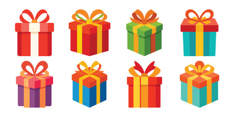 Colorful Gift Boxes Collection with Ribbons and Bows for Celebrations