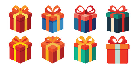 Isometric Gift Box Collection with Colorful Ribbons and Bows for Celebrations