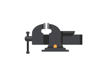 Flat Vector Illustration of a Black Bench Vise Tool Isolated.