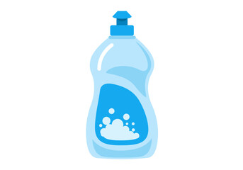 Light Blue Dish Soap Bottle with Pump Dispenser and Foam Graphic.