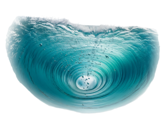 Underwater view of a turquoise wave curling into a tunnel isolated on transparent background