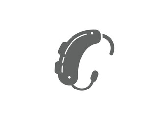 Gray Icon of a Behind-the-Ear Hearing Aid.