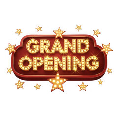 Grand opening sign with stars isolated on transparent background, perfect for advertising a new business launch or special event with retro style