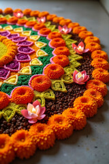 Traditional Pookalam Floral Mandala for Onam Celebration