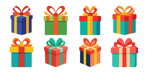 Fototapeta premium Colorful Gift Boxes with Ribbons Festive Presents for Celebrations and Special Occasions