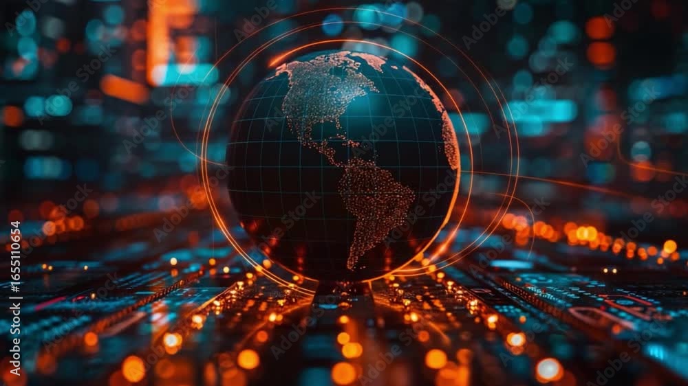 Aufkleber digital earth: a futuristic digital representation of the earth, pulsating with vibrant data streams