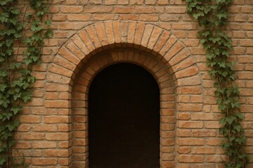 Fototapeta premium Brick archway entrance with green ivy growing around