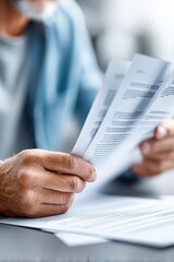 Close examination of important treaty documents by a diplomat in a formal setting