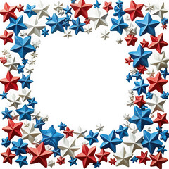 Obraz premium A decorative frame made of red, white, and blue glitter stars, creating a patriotic border with a central white space for text or images isolated on transparent background