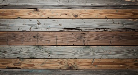 Rustic horizontal wooden planks background. Old weathered reclaimed wood texture with natural grain patterns for design and wallpaper.