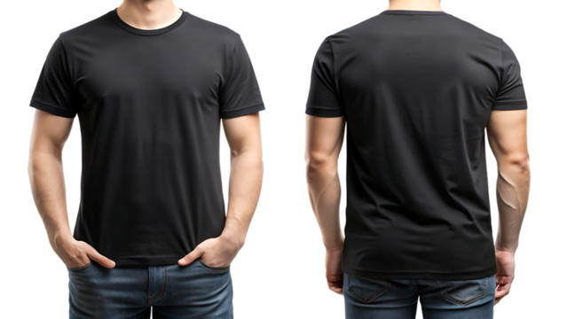Black T Shirt Mockup Front and Back Views on Transparent Background t shirt